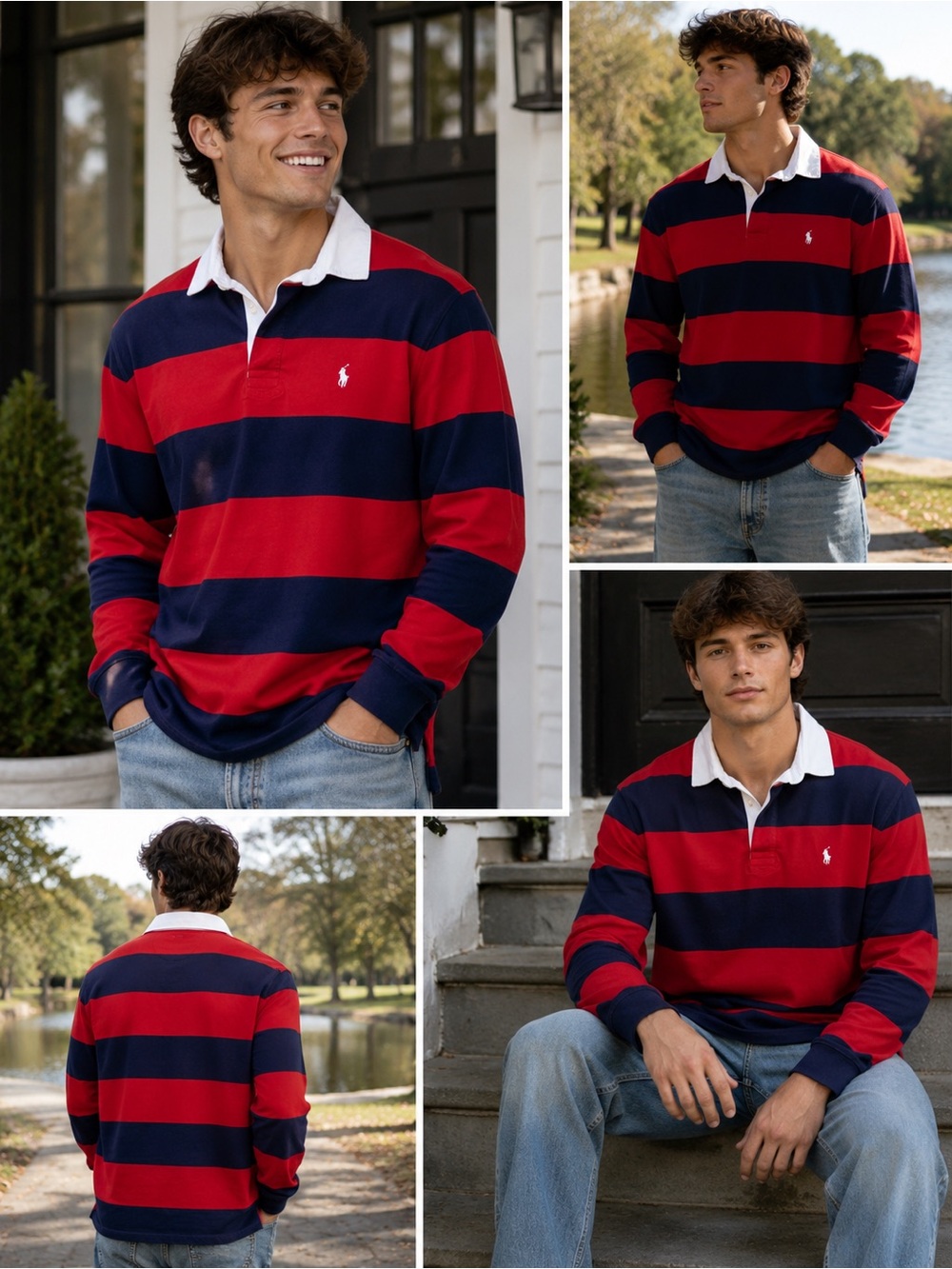 Ralph Lauren Red & Navy Striped Rugby Polo